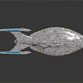 Futuristic Interstellar Spaceship Design With Metallic Surface And Multiple Thrusters