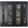 Modern Black Double Entry Door With Glass Panels And Geometric Patterns