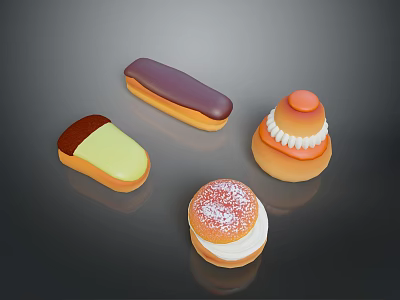 Pastry French Dessert Bread Cartoon Food and Beverage Realistic 3d model