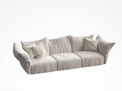 Light Colored Fabric Three Seater Sofa With Plush Cushions And Modern Design 3d model