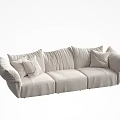 Light Colored Fabric Three Seater Sofa With Plush Cushions And Modern Design