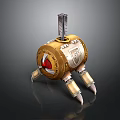 Golden Mechanical Creature Character With Red Eye Clawed Legs And Top Metal Rod