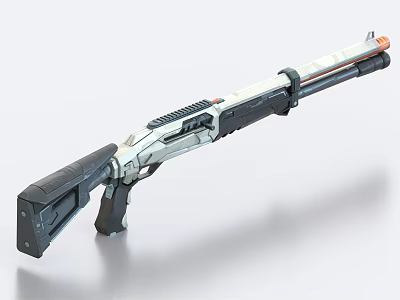 Modern Tactical Shotgun Featuring White Black Finish Sleek Design Orange Muzzle Grip and Barrel Details 3d model