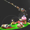 Giant Donut Themed Food Truck With Pink Frosting And Sprinkles On Green Grass