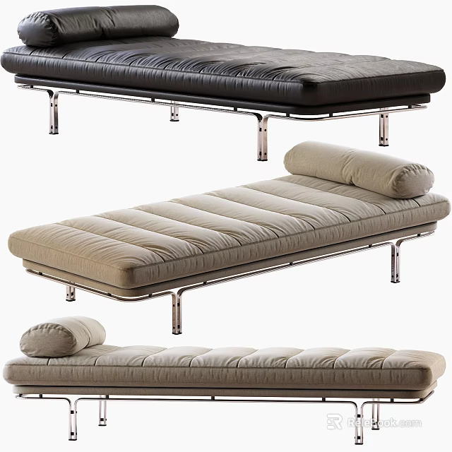 Modern Upholstered Sofa Bench With Metal Legs And Black Beige Colors 3d model 