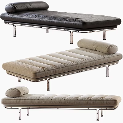 Modern Upholstered Sofa Bench With Metal Legs And Black Beige Colors 3d model