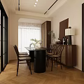 Modern Minimalist Living And Dining Room With Herringbone Flooring And Floor To Ceiling Windows