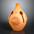 Unique Orange Ceramic Vase With Intricate Carvings And Geometric Patterns 3d model