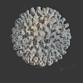 3D Rendered Spherical Virus Structure With Blue White Surface And Protein Projections