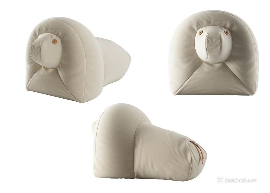 Beige Soft Plush Sofa Stool With Cute Animal Head Design For Comfortable Seating 3d model 
