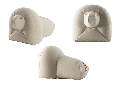 Beige Soft Plush Sofa Stool With Cute Animal Head Design For Comfortable Seating 3d model