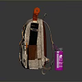 Beige Backpack With Orange Buckles Multiple Pockets And Red Stick For Daily Life Use 3d model