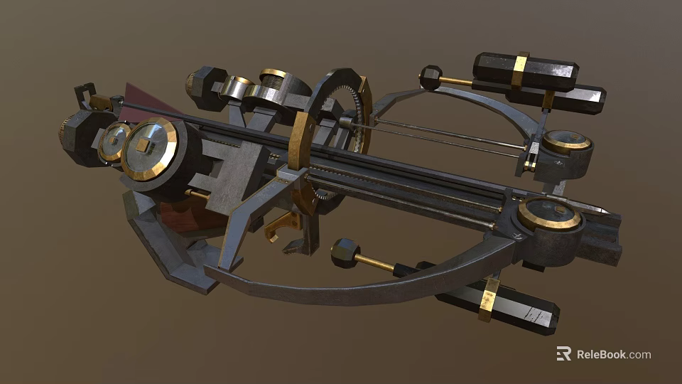 Mechanical Crossbow With Metal Components Golden Accents Black Gold Color Scheme Intricate Structure 3d model 