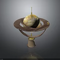 Decorative Globe With Earth Surface And Metal Ring On Pedestal Base