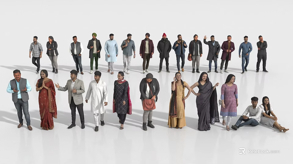 Group of People Wearing Traditional Attire From Diverse Cultures Standing Together 3d model 