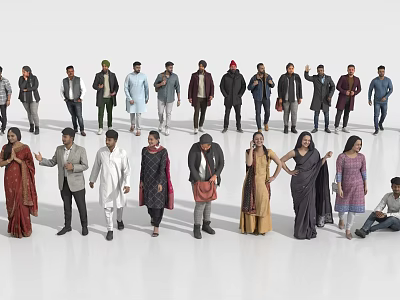 Group of People Wearing Traditional Attire From Diverse Cultures Standing Together 3d model