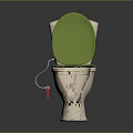 Beige Toilet With Green Lid And Seat Traditional Tank Design Classic Bathroom Fixture