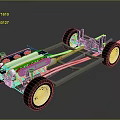 Detailed 3D Model of Car Chassis with Wheels and Frame Structure