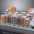 Multi Story Residential Building Model With Orange Gray Exterior Multiple Blocks And Green Belt