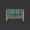 Blue Striped Fabric Single Sofa With Wooden Armrests And Legs
