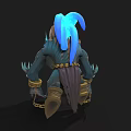 Blue Mythical Fantasy Beast With Luminous Blue Mane Golden Arm Bands Chain Details And Sharp Claws