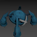Blue Robot Like Game And Movie Character With Cross X Design Red Eyes Clawed Limbs