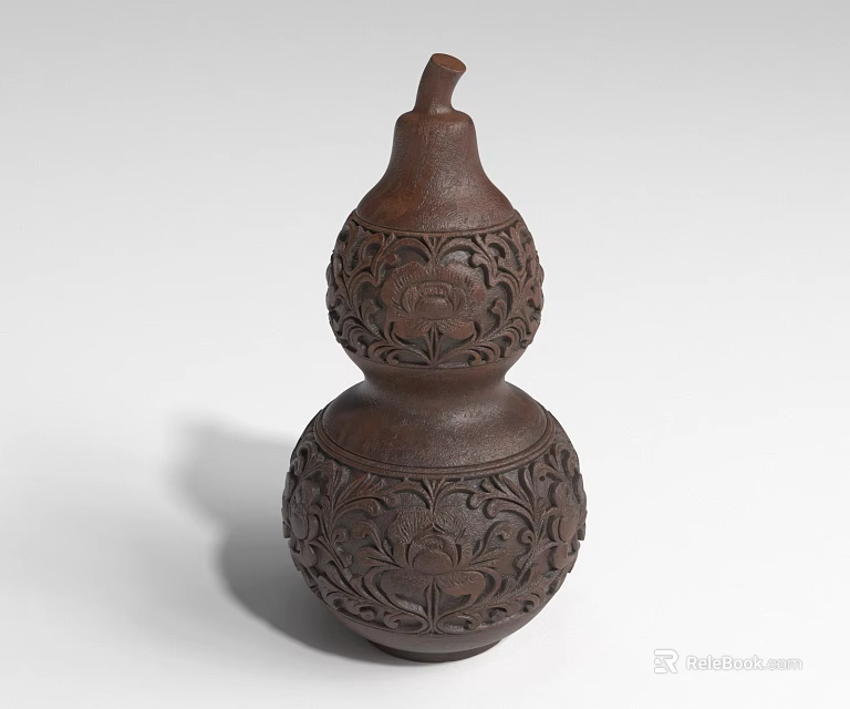 Brown Gourd Shaped Decorative Furniture Piece With Intricate Carved Patterns 3d model 