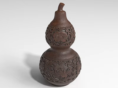 Brown Gourd Shaped Decorative Furniture Piece With Intricate Carved Patterns 3d model