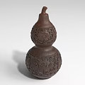 Brown Gourd Shaped Decorative Furniture Piece With Intricate Carved Patterns