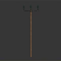 Tall Wooden Utility Pole Standing With Three Green Insulators Against Gray Background