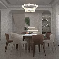 Modern Minimalist Cream Tone Living And Dining Room With Cozy Seats And Large Display Wall