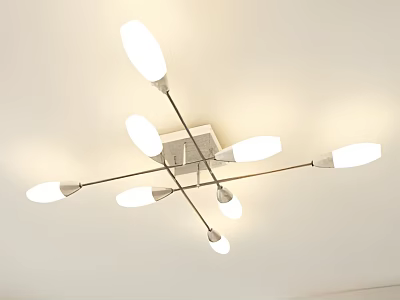 Modern Multiple Arm Chandelier with White Bulbs and Sleek Metal Frame for Ceiling 3d model