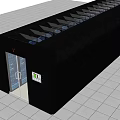 Modern Server Room With Black Racks Glass Doors Blue Lighting And Digital