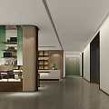 Modern Sales Office Interior With Geometric Wall And Large Windows 3d model