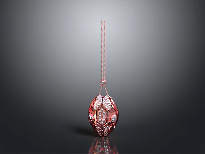 Red Shiny Decorative Hanging Ornament with Intricate Hollow Pattern for Home Interior Decoration 3d model