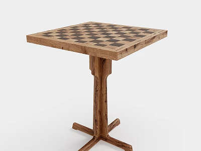 Wooden Desk With Black And White Checkerboard Surface And Cross Shaped Legs 3d model