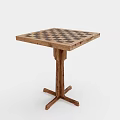 Wooden Desk With Black And White Checkerboard Surface And Cross Shaped Legs
