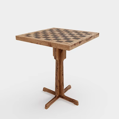 Wooden Desk With Black And White Checkerboard Surface And Cross Shaped Legs 3d model