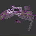Industrial Abandoned Scene Structure With Platforms Pipes Crates And Wall Fragments