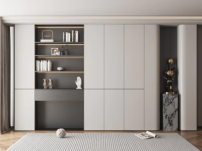 Modern Decorative Cabinet with Open Shelves Closed Doors Books and Decorations in Sleek Design 3d model