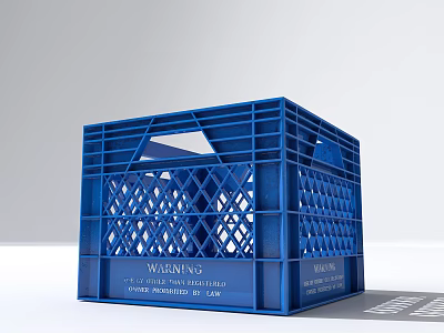 Blue Plastic Storage Basket with Grid Design and Handles for Home Organization 3d model