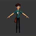 3D Boy Character With Brown Hair Teal T Shirt Brown Shoulder Bag And Outstretched Arms