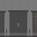 Dark Colored Double Doors With Various Designs Decorative Elements Vases And Twigs On Wall Background