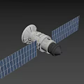 Sci Fi Game Movie Character Satellite With Solar Panels White Body Against Black Background