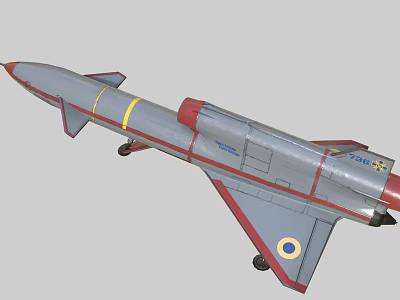 Gray Fighter Jet Model With Red Yellow Stripes Landing Gear And Emblem 3d model