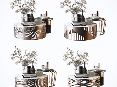 Stylish Modern Coffee Table With Laser Cut Pattern And Decorative Flower Vase 3d model