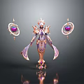 Gorgeous Female Character In Purple Gold Outfit With Flowing Robe And Gemstone Ornaments