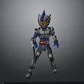 Detailed Futuristic Armored Character with Blue Red Gray Armor in Standing Pose