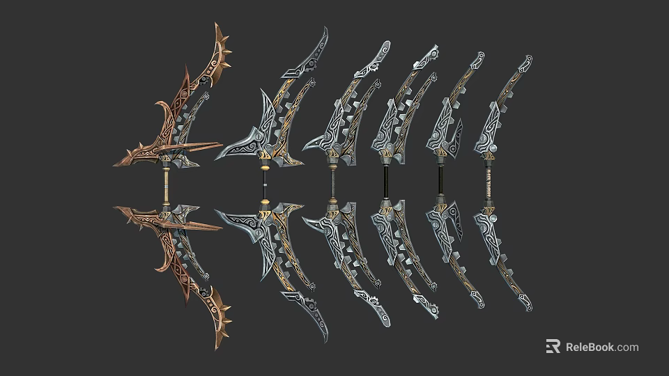 Various Decorative Bow Designs With Intricate Patterns And Metallic Accents 3d model 