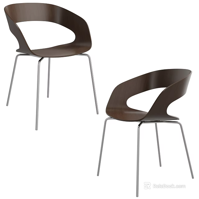 Modern Leisure Accent Chair With Curved Wooden Backrest And Sleek Metal Legs Design 3d model 